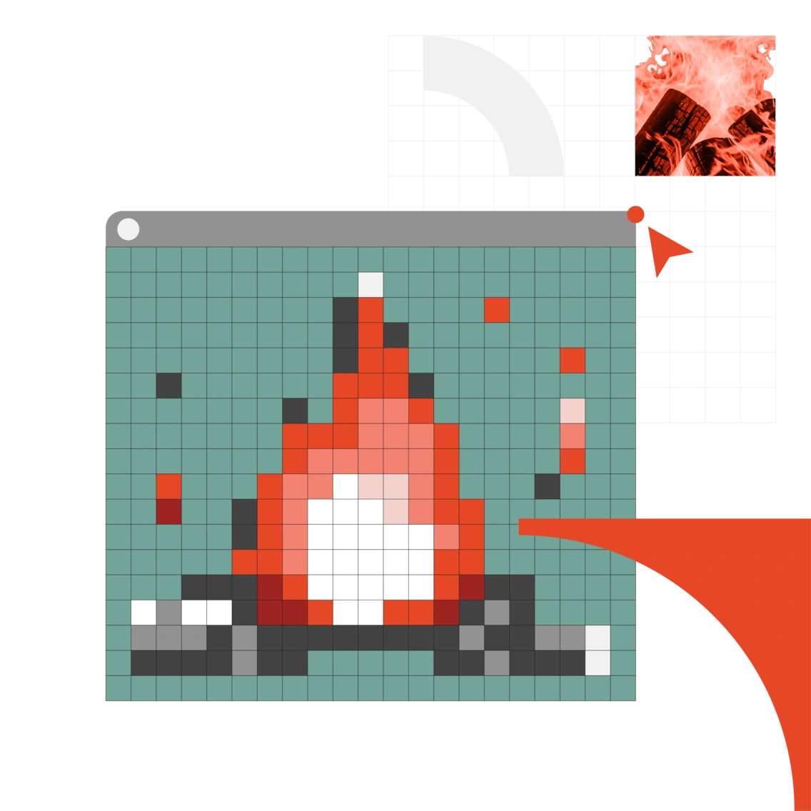 A pixelated image of a campfire on a computer screen.
