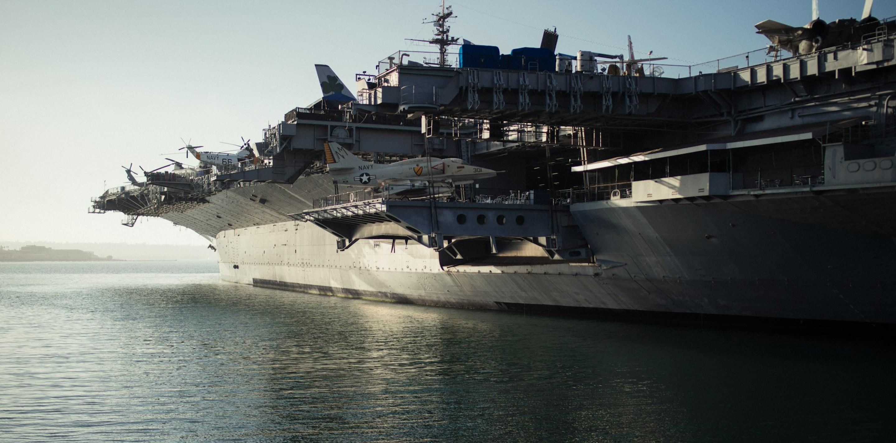 US Navy aircraft carrier in San Diego harbour.